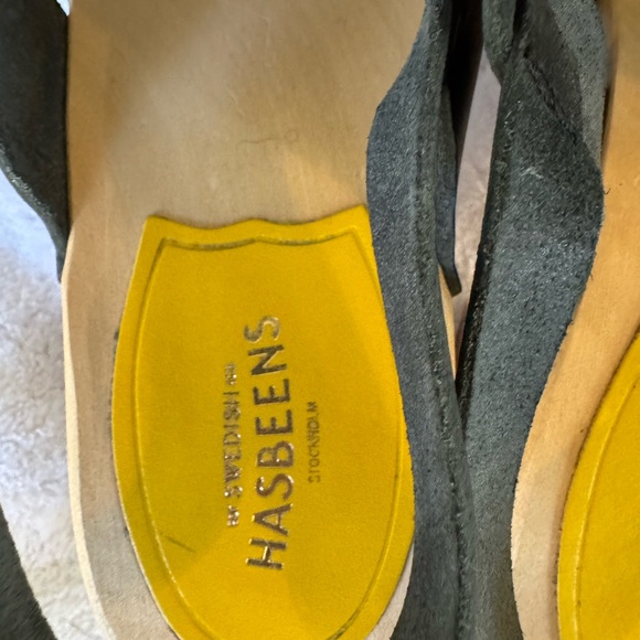 Swedish Hasbeens Black Brassy Block Heels Sandals Size 41 NWOB - Picture 3 of 8